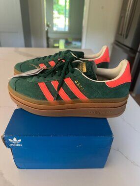 Adidas Gazelle Bold J Green Pink Gum Platform Sneakers Youth 5.5 / Women's 6.5